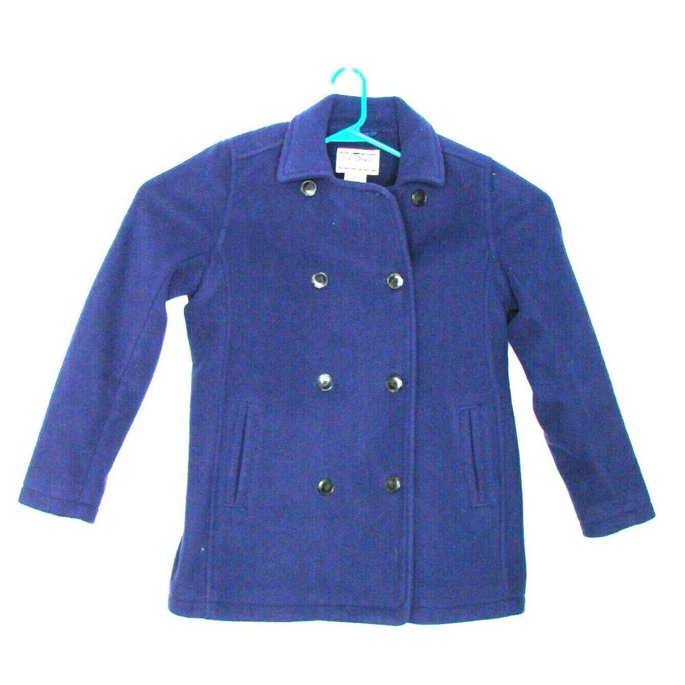 LL Bean Womens Peacoat Jacket Size M Purple Fleece Double Breasted Coat Winter